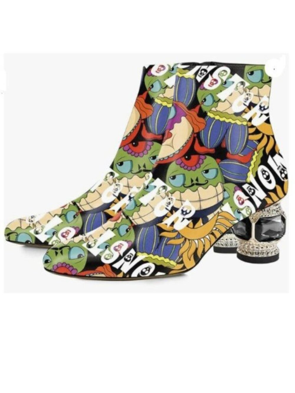 FSJ Women Round Toe Crystal Chunky Block Low Heel Ankle Boot Side Zipper Cartoon